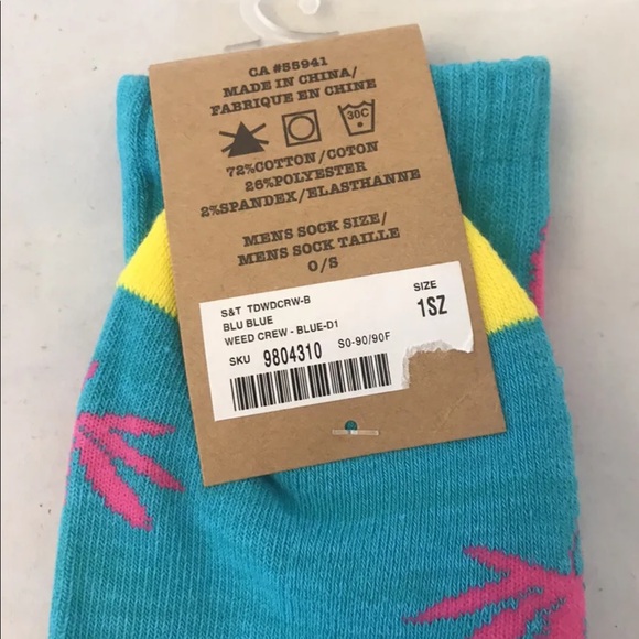 New Scout & Trail Weed Tie Dye Crew Socks Blue/ Pink/Yellow O/S - Picture 6 of 6